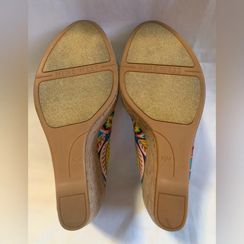 Vibrant Multicolor Floral Print Cork Wedge Heels